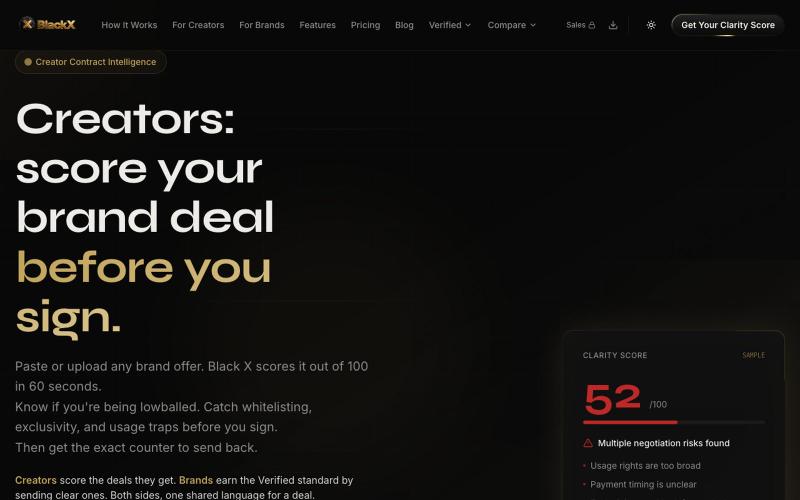 Score Creator Brand Deals Fast | Black X — screenshot