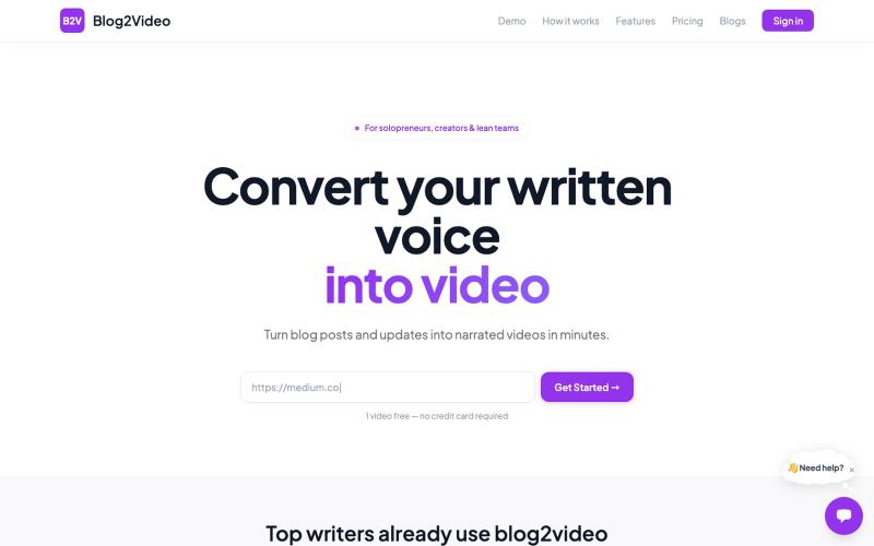 Turn Blog Posts Into Videos | Blog2Video — screenshot