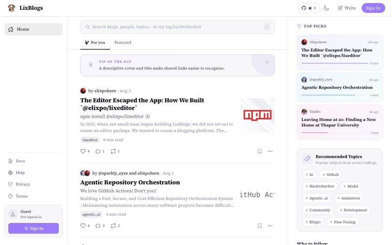 LixBlogs: Read, write and publish beautifully — screenshot