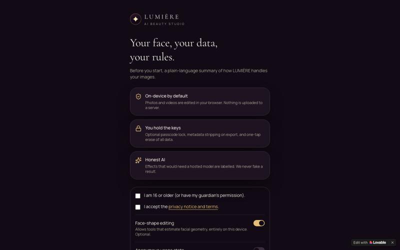 LUMIÈRE — On-device AI Beauty Studio — screenshot