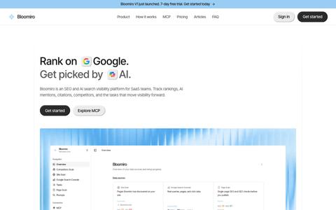 Bloomiro | SEO and AI Search Visibility Platform — screenshot