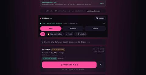Blossom — Live Solana signals, proven on-chain — screenshot