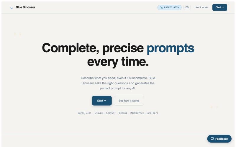 Blue Dinosaur | Rich, precise prompts — screenshot