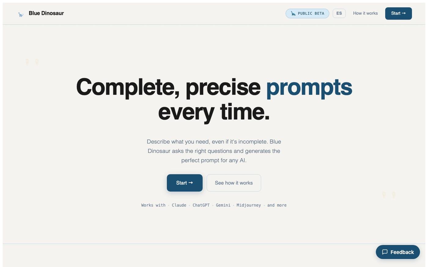 Blue Dinosaur | Rich, precise prompts — screenshot