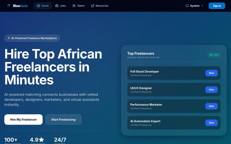 Bluetonic | Africa’s High-Trust Freelancing Ecosystem — screenshot