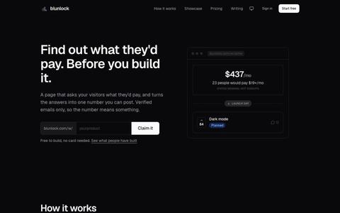 blunlock — find out what people would pay, before you build it — screenshot