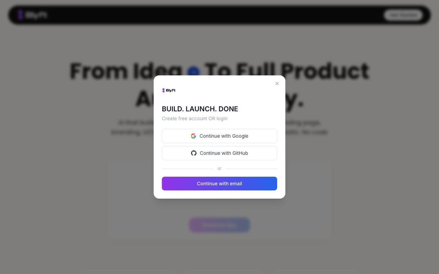 Blyft - Automated Product Building Platform — screenshot