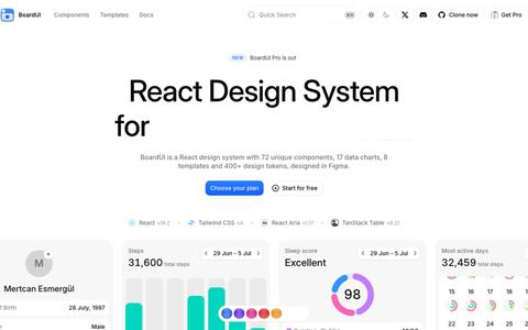 BoardUI - React Design System for Dashboards — screenshot