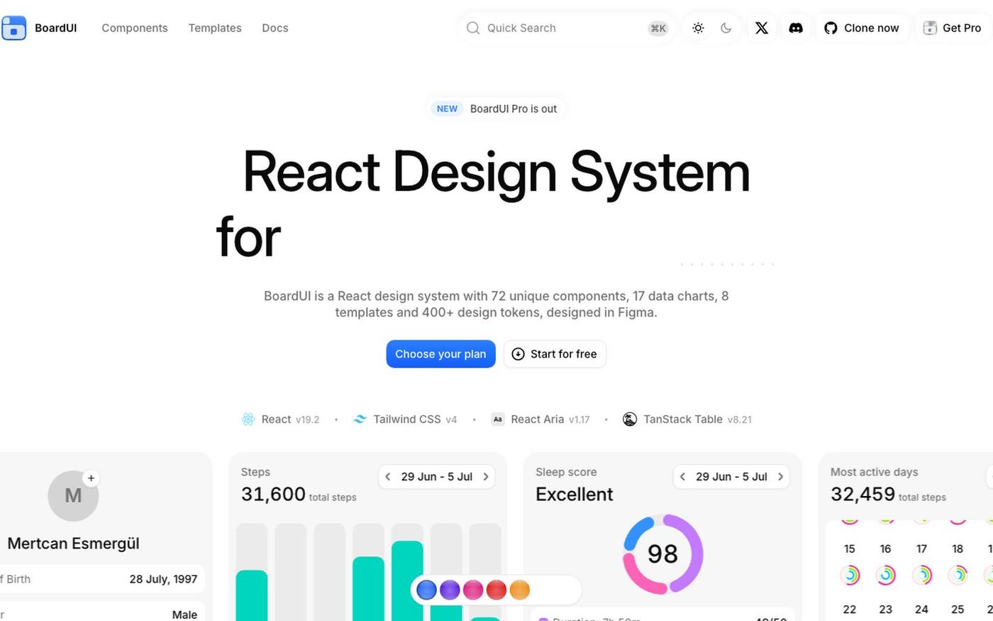 BoardUI - React Design System for Dashboards — screenshot