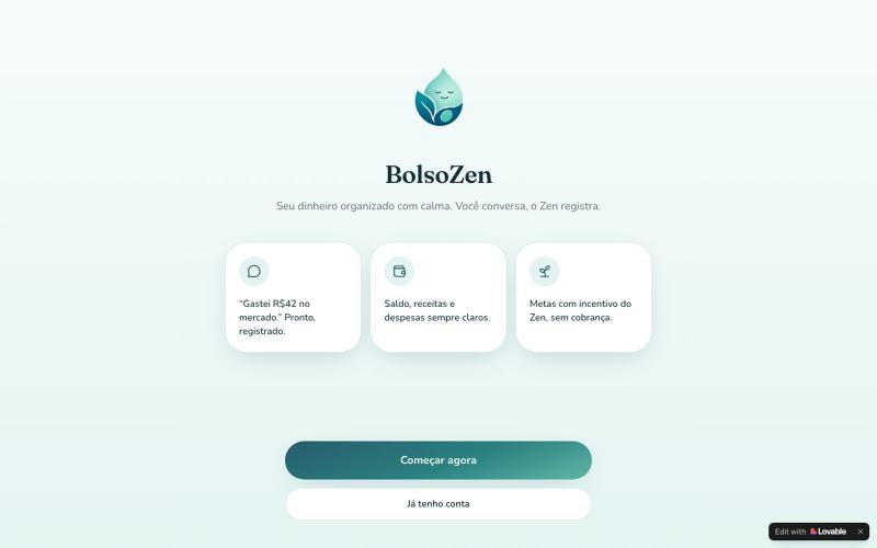 BolsoZen — controle financeiro por conversa — screenshot