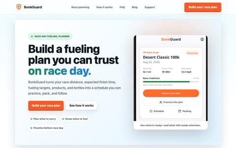 BonkGuard | Race-Day Fueling Planner for Endurance Athletes — screenshot