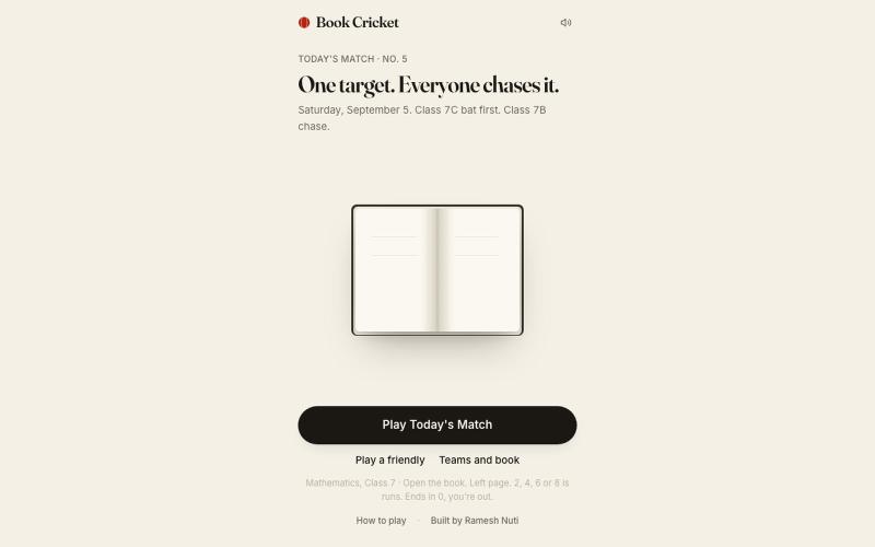 Book Cricket: the classroom game, played properly — screenshot