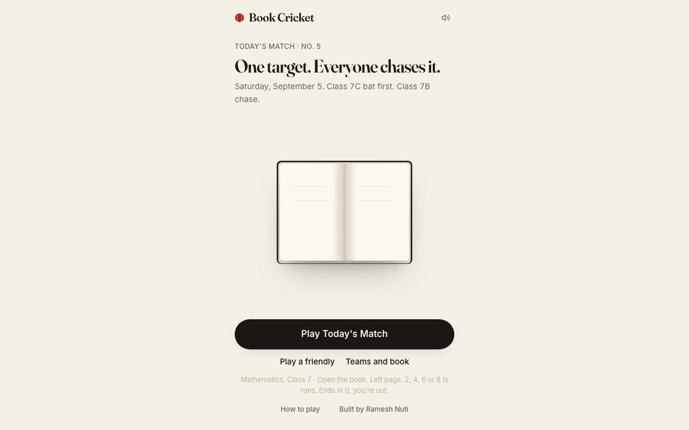 Book Cricket: the classroom game, played properly — screenshot
