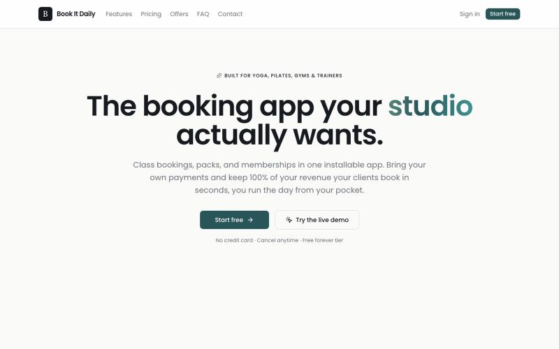 Book It Daily — Booking & membership software for yoga studios, gyms & personal — screenshot
