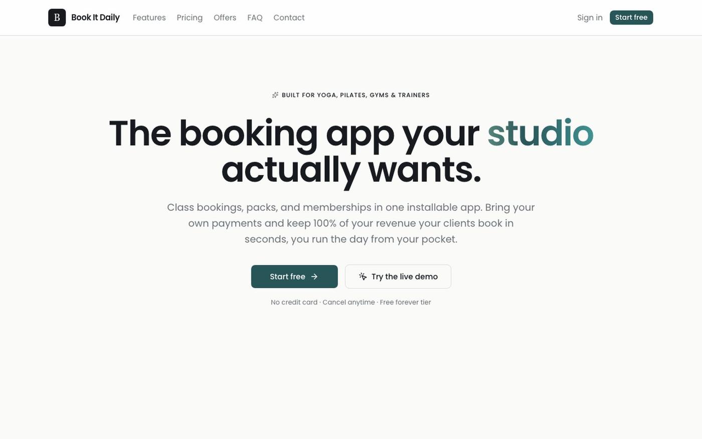 Book It Daily — Booking & membership software for yoga studios, gyms & personal — screenshot