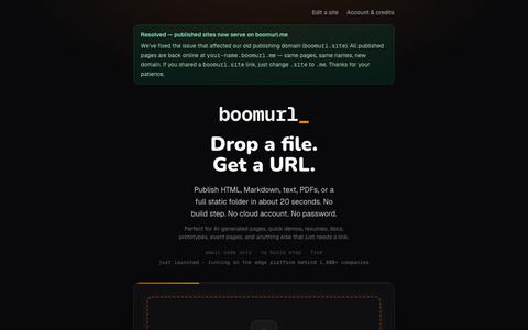 boomurl — drag a folder, get a URL · free static site hosting — screenshot