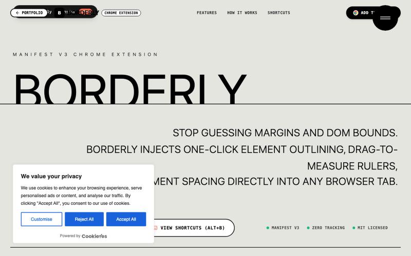 Borderly | Debug & Measure Web Layouts at the Speed of Sight | Abhay Chauhan — screenshot