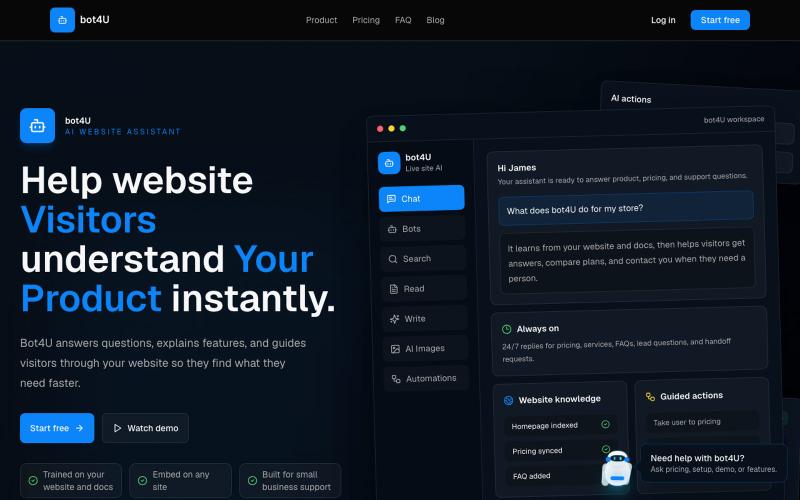 bot4U - AI Website Assistant for Small Businesses — screenshot