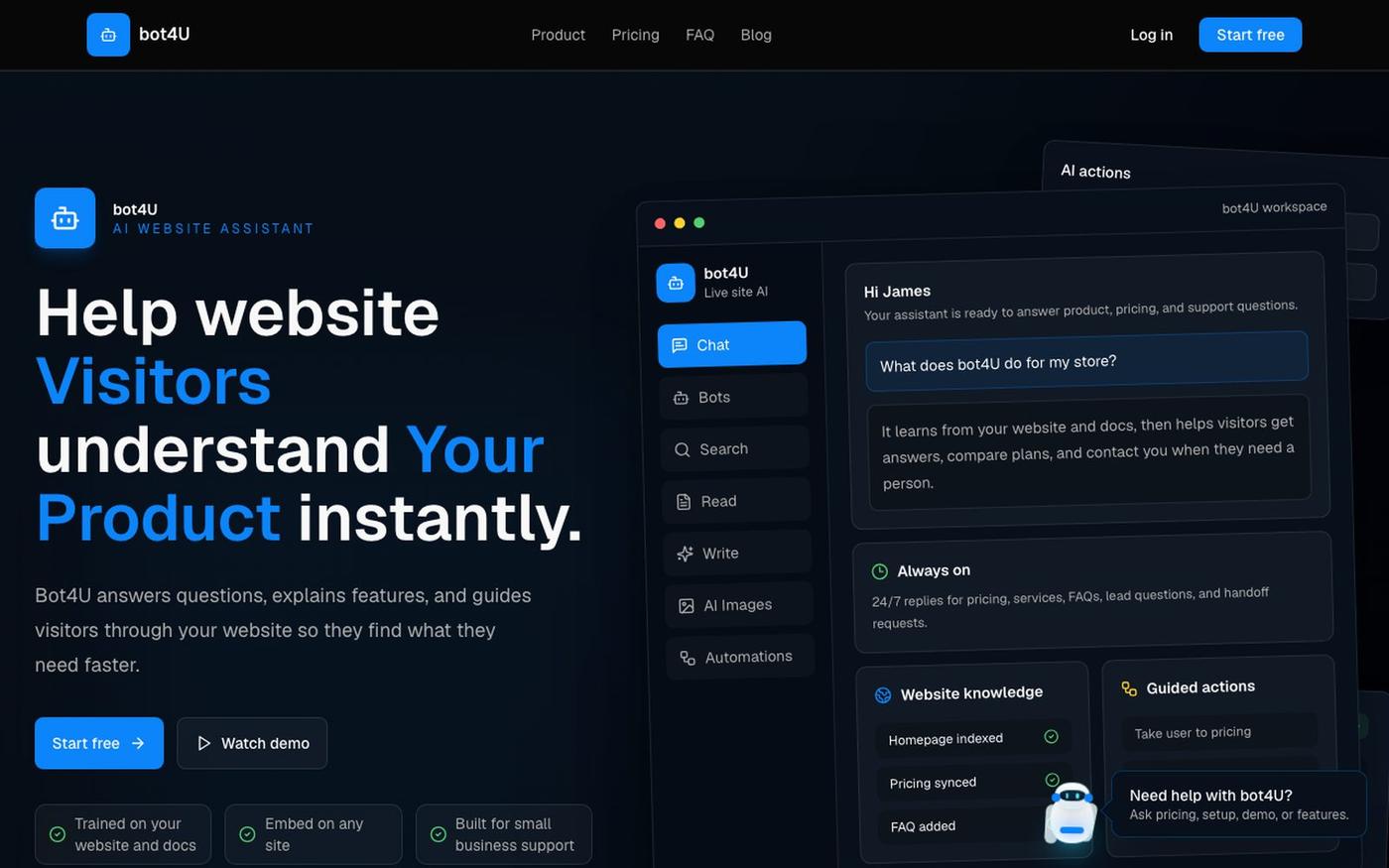 bot4U - AI Website Assistant for Small Businesses — screenshot