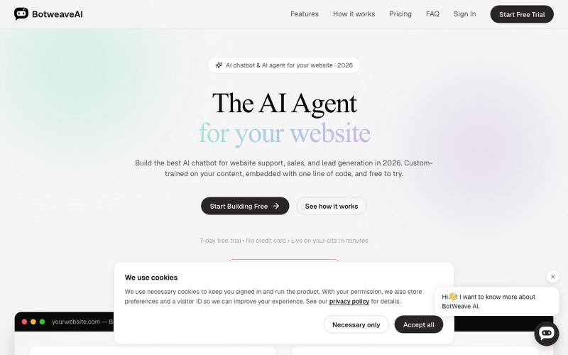 AI Chatbot for Website | Best AI Agent for Website Support & Lead Gen 2026 | Bot — screenshot