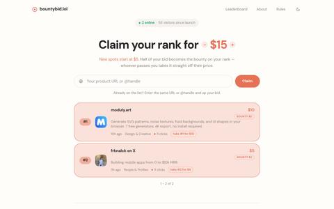 bountybid.lol — half of your bid becomes the bounty on your rank — screenshot