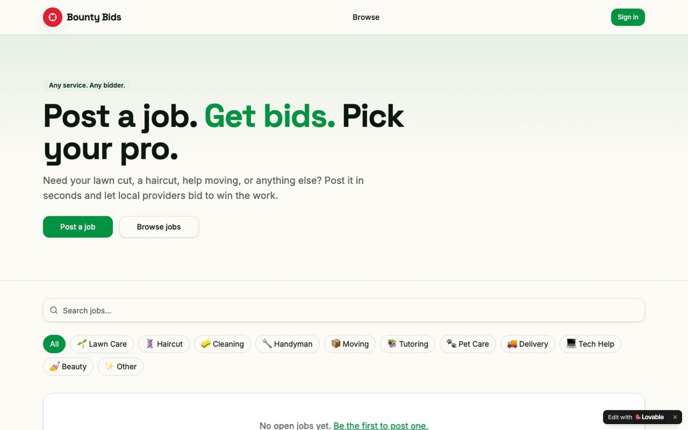 Bounty Bids — Bid on any local job — screenshot