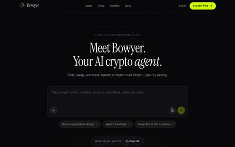 Bowyer — AI Crypto Agent on Robinhood Chain — screenshot