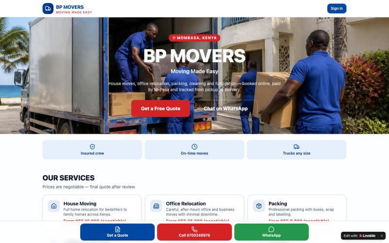 BP Movers Kenya | House & Office Moving in Mombasa — screenshot