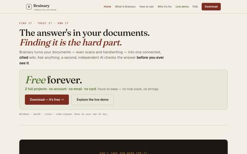 Brainary — Turn your documents into a cited wiki you can trust — screenshot