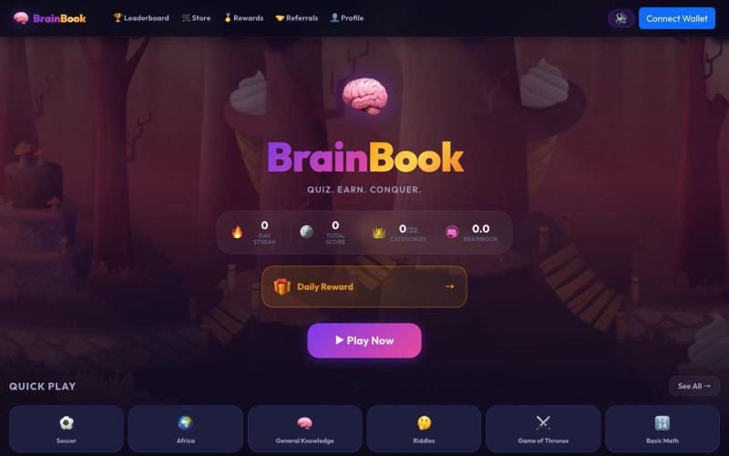 BrainBook | Multichain Play-to-Earn Trivia Game — screenshot