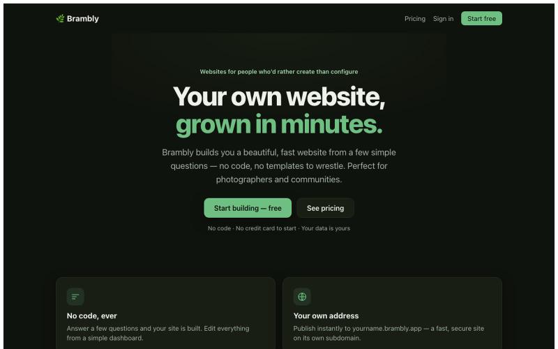 Brambly — your own website, grown in minutes — screenshot