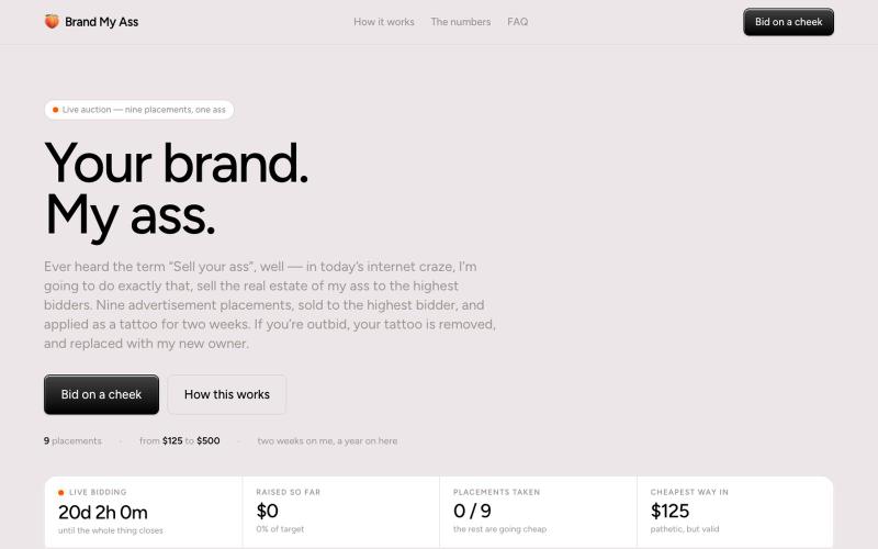 Brand My Ass — Premium out-of-home advertising. On my ass. — screenshot
