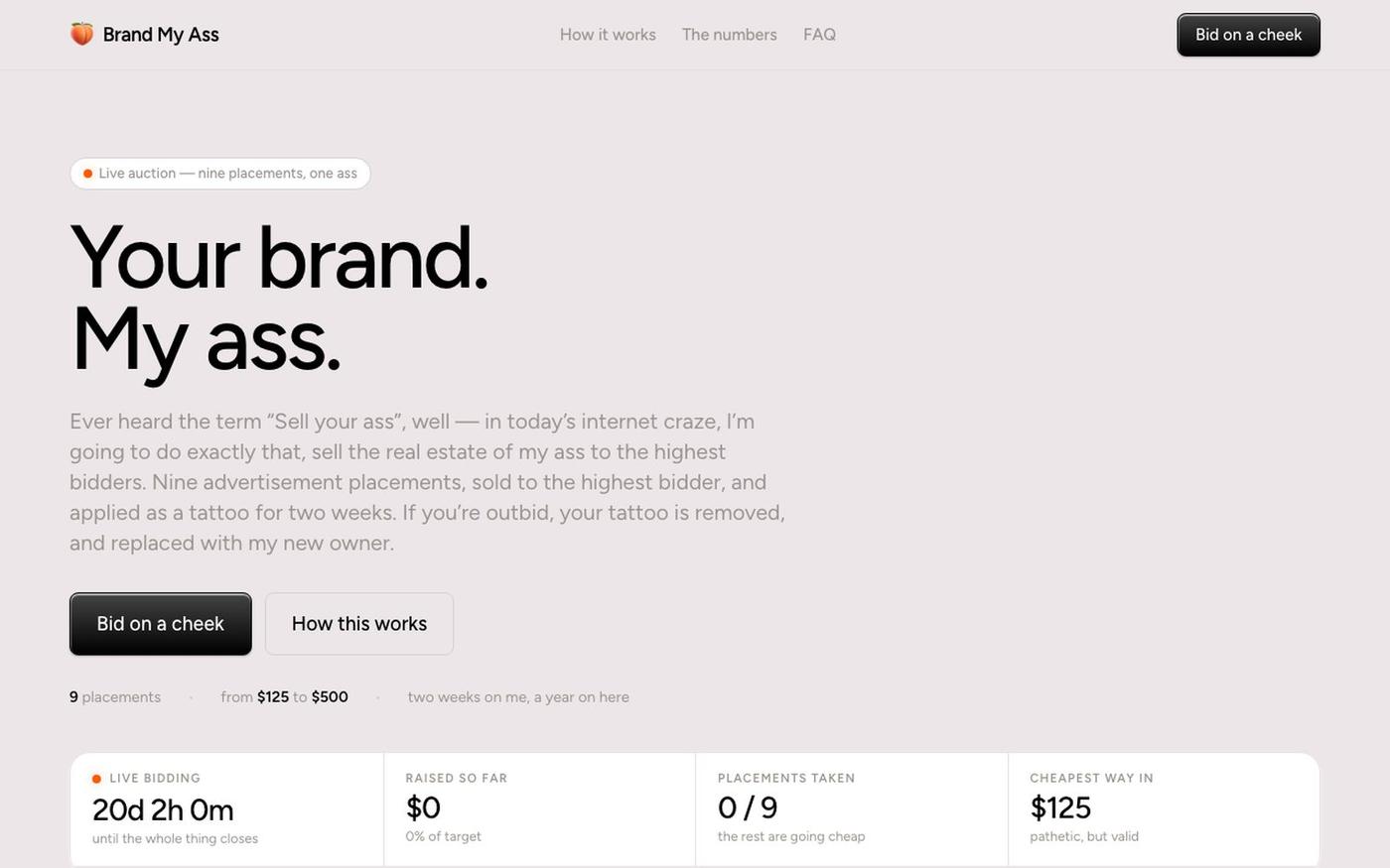 Brand My Ass — Premium out-of-home advertising. On my ass. — screenshot