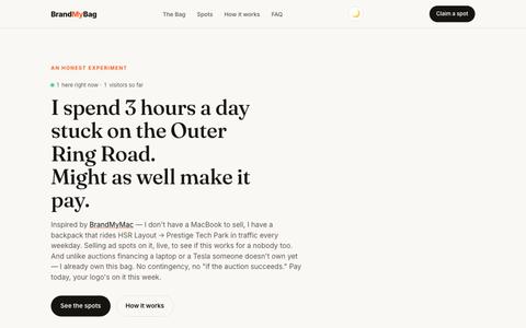 BrandMyBag — ad space on my backpack — screenshot