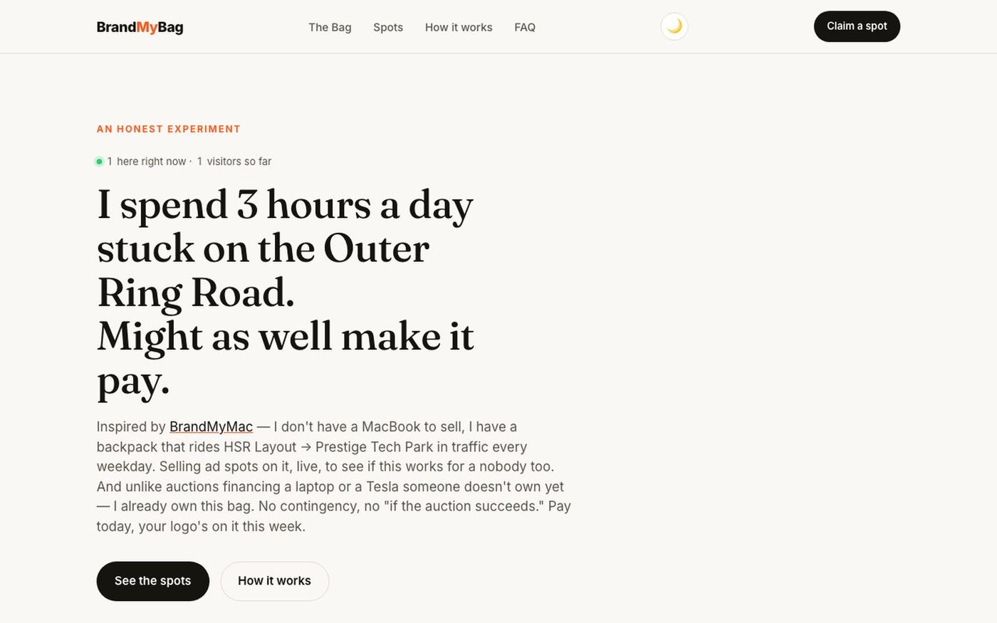BrandMyBag — ad space on my backpack — screenshot