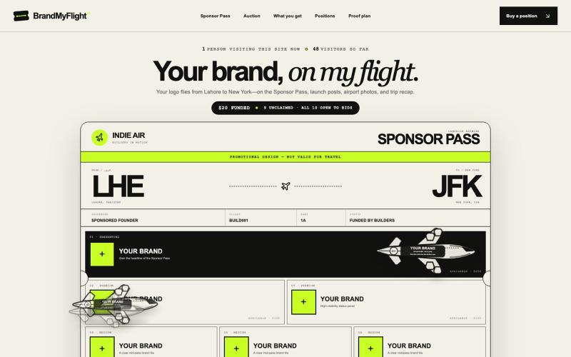 BrandMyFlight — Ten brands. One funded flight. — screenshot