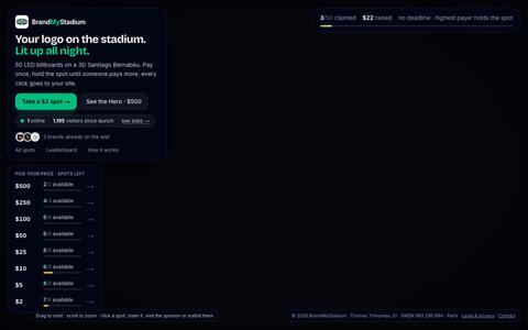 BrandMyStadium — 50 ad spots on a 3D stadium — screenshot
