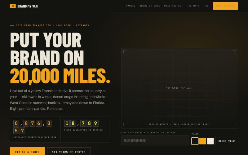 Brand My Van — 20,000 guaranteed miles a year on a yellow Transit — screenshot