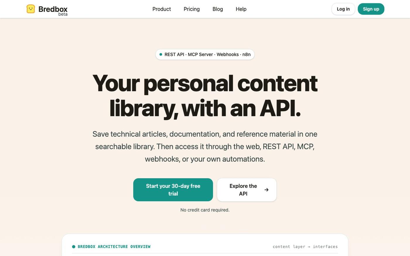 Bredbox for Developers | Your personal content library, with an API — screenshot