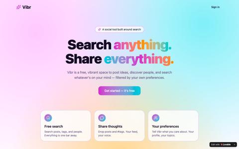Vibr — a vibrant search space for social ideas — screenshot