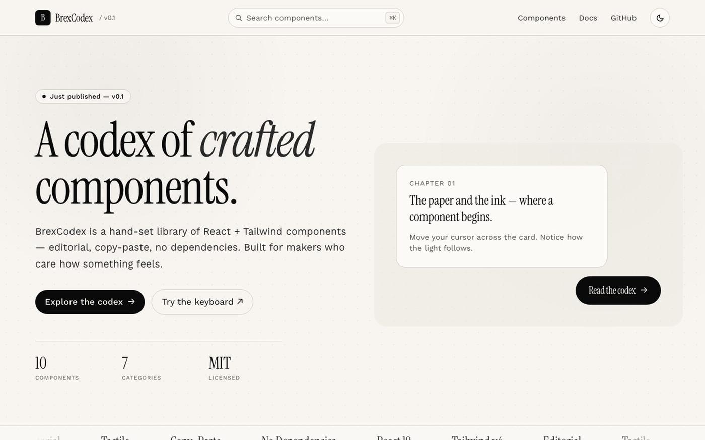 BrexCodex — A codex of crafted components — screenshot