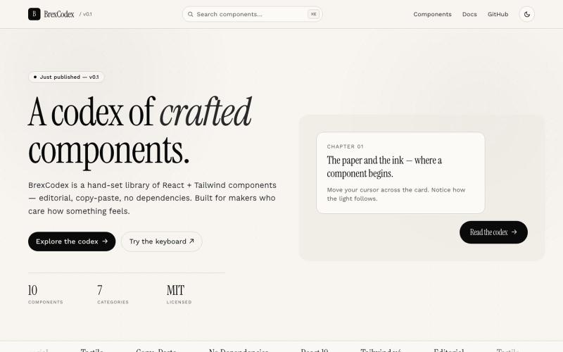 BrexCodex — A codex of crafted components — screenshot