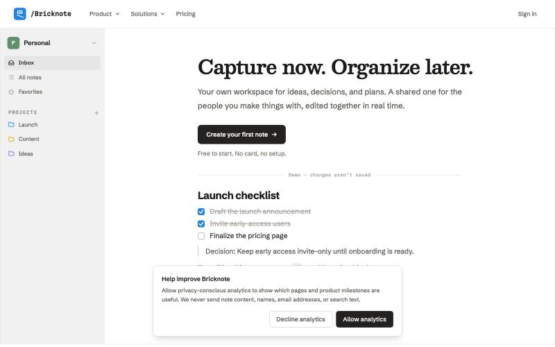 Simple Notes App for Individuals & Small Teams - Bricknote — screenshot