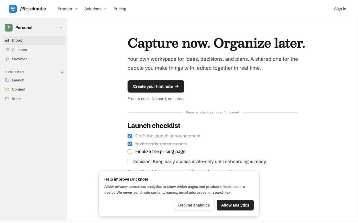 Simple Notes App for Individuals & Small Teams - Bricknote — screenshot