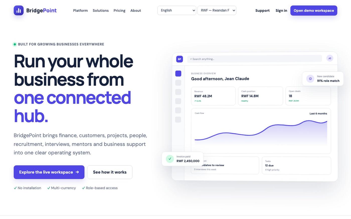 BridgePoint Business Hub — screenshot