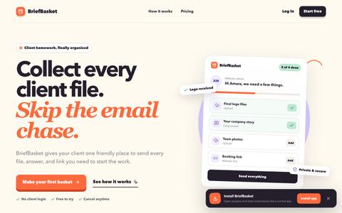 Client Content Collection Software | BriefBasket — screenshot