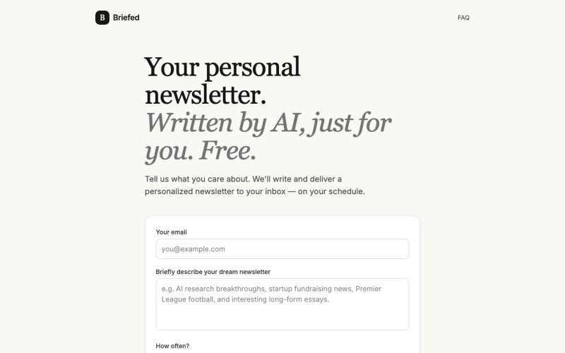 Briefed — your personal AI newsletter, free — screenshot