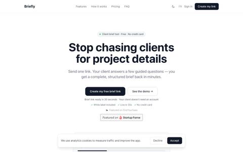 Briefly — Des briefs clients complets, sans relancer — screenshot