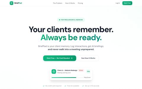 BriefPad — Your Client Memory. Never Forget What Matters. — screenshot