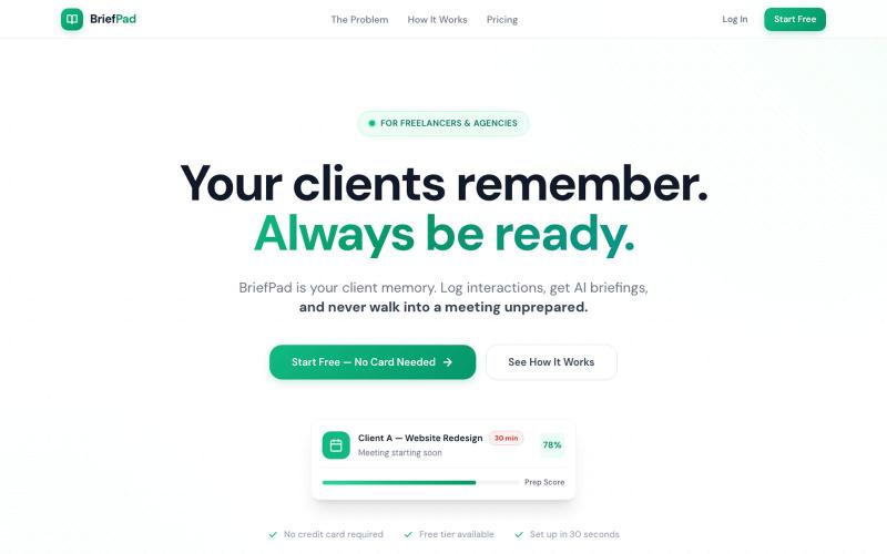 BriefPad — Your Client Memory. Never Forget What Matters. — screenshot
